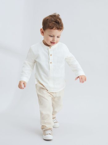 KANZ Ecru Basic Baby Boys Shirt and Pants Set