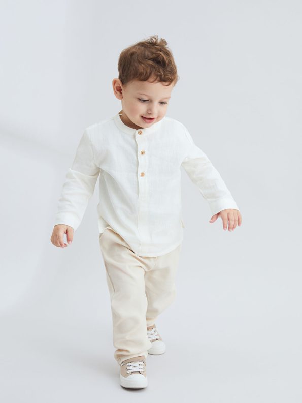 KANZ Ecru Basic Baby Boys Shirt and Pants Set