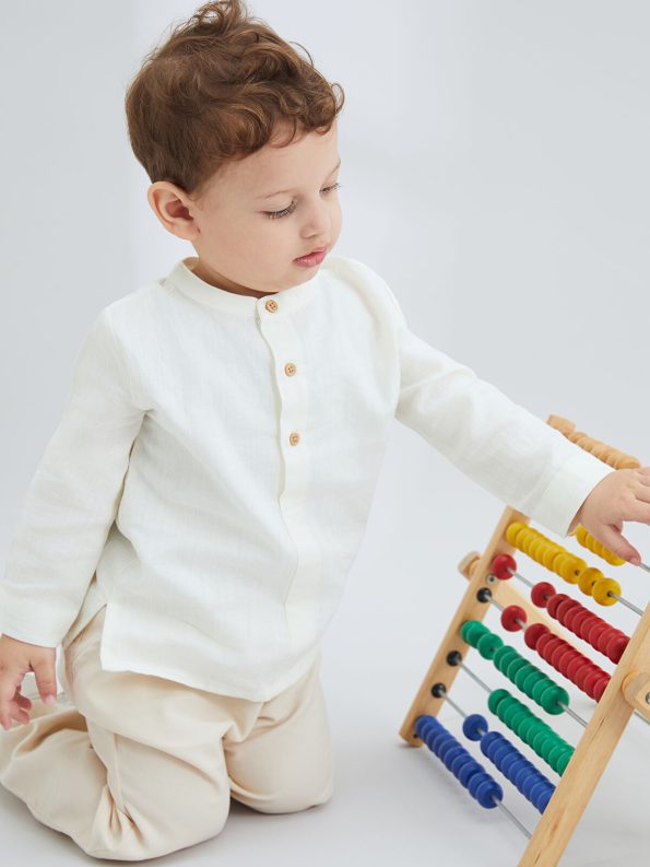 KANZ Ecru Basic Baby Boys Shirt and Pants Set