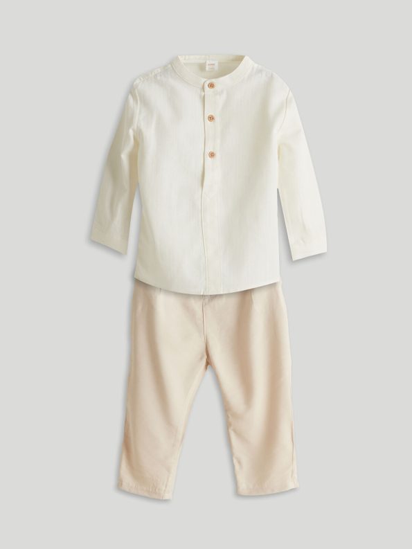 KANZ Ecru Basic Baby Boys Shirt and Pants Set