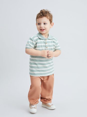 KANZ Green Polo Collar Baby Boy T-Shirt and Pants Set