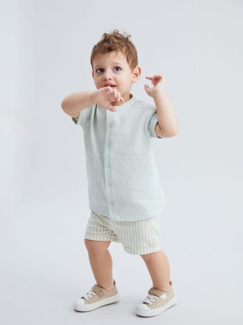KANZ Gray Cotton Baby Boy Shirt and Shorts Set