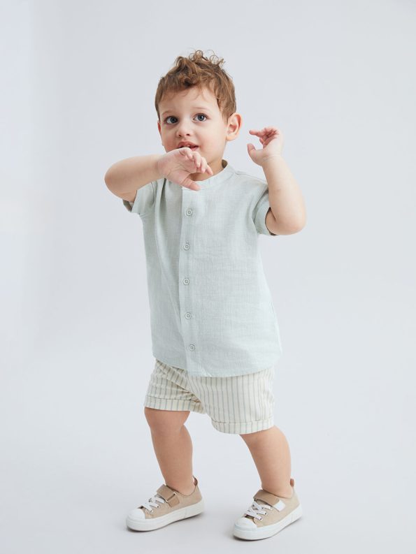 KANZ Gray Cotton Baby Boy Shirt and Shorts Set