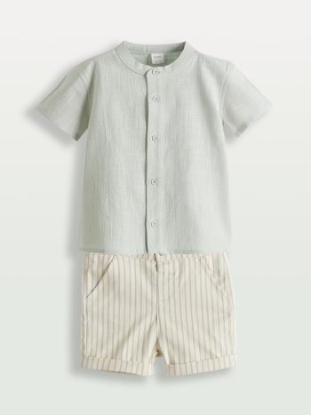 KANZ Gray Cotton Baby Boy Shirt and Shorts Set