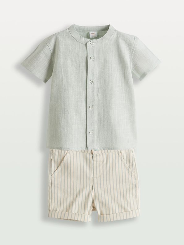 KANZ Gray Cotton Baby Boy Shirt and Shorts Set