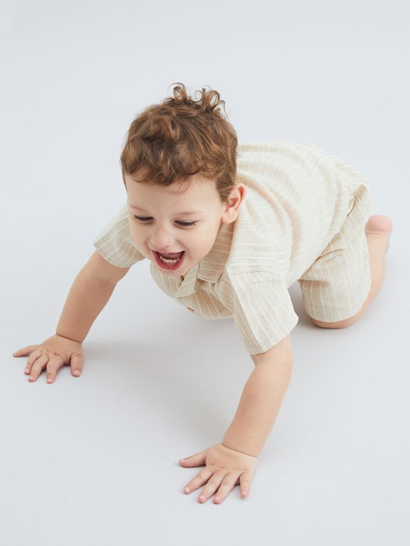 KANZ Beige Resort Collar Boys' Shirt and Shorts Set
