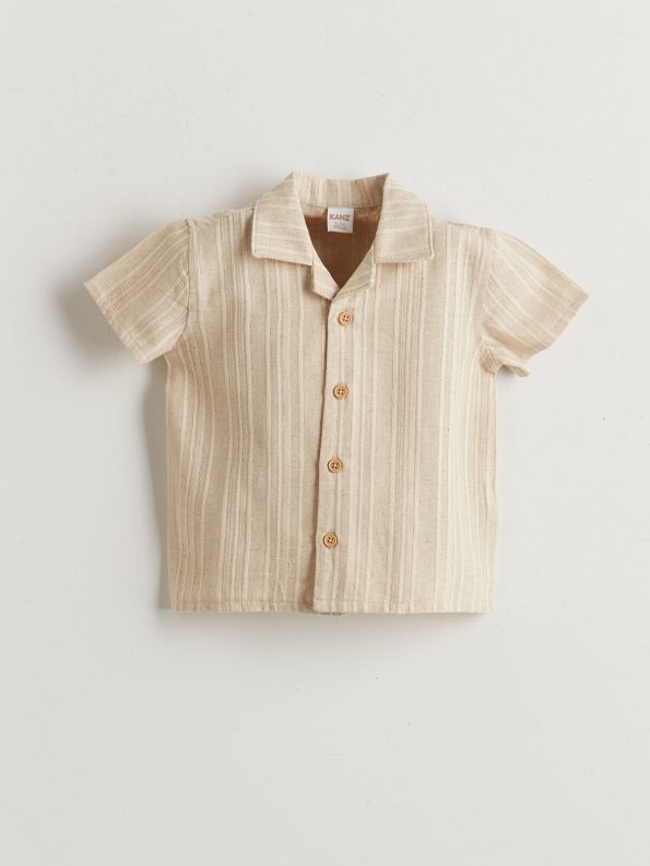 KANZ Beige Resort Collar Boys' Shirt and Shorts Set