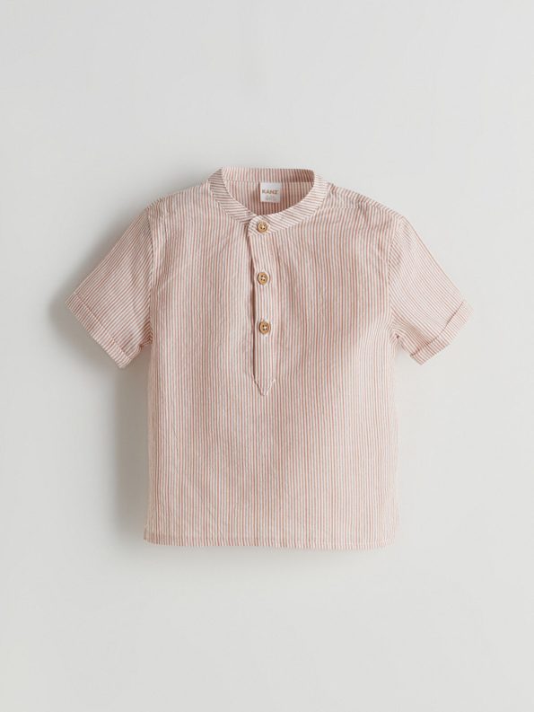 KANZ Ecru Striped Baby Boy Shirt and Shorts Set