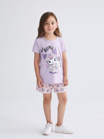 LCW Kids Lilac Crew Neck Kuromi Printed Girls' Pajama Set