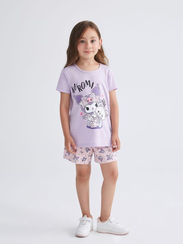LCW Kids Lilac Crew Neck Kuromi Printed Girls' Pajama Set