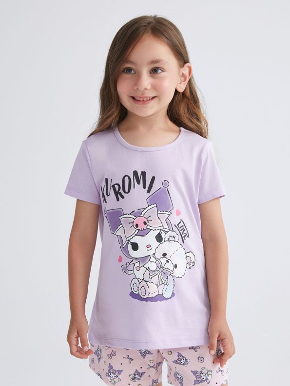 LCW Kids Lilac Crew Neck Kuromi Printed Girls' Pajama Set