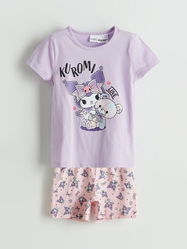 LCW Kids Lilac Crew Neck Kuromi Printed Girls' Pajama Set