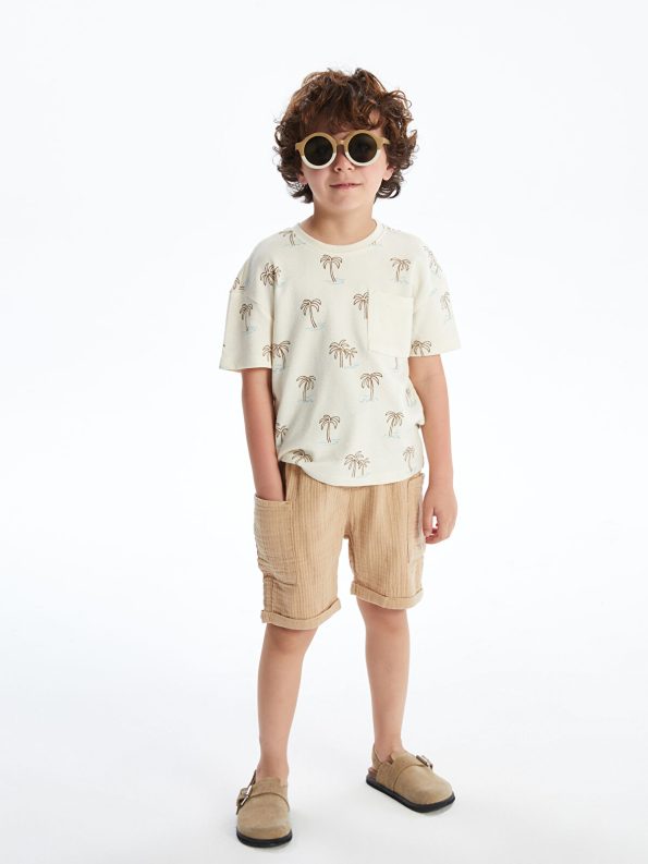 LCW Kids Beige Elastic Waist Basic Muslin Boys Cargo Shorts