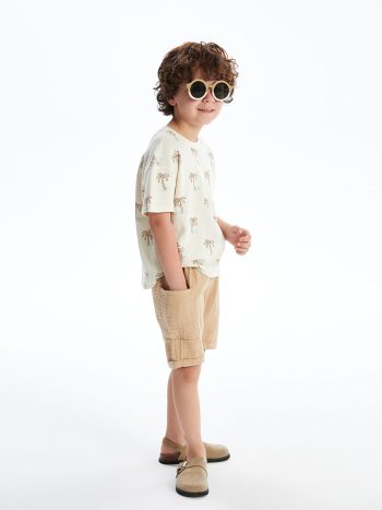 LCW Kids Beige Elastic Waist Basic Muslin Boys Cargo Shorts
