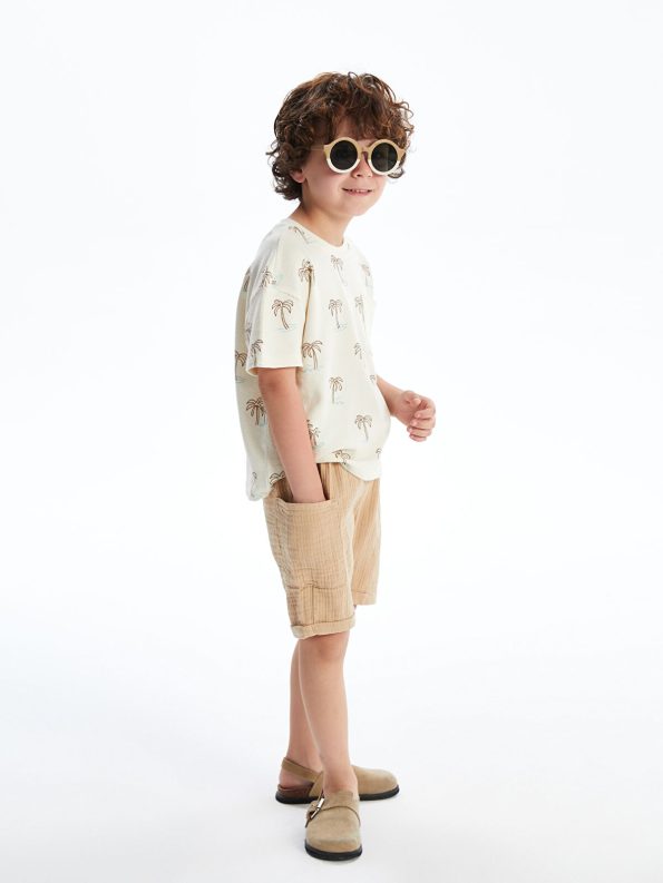 LCW Kids Beige Elastic Waist Basic Muslin Boys Cargo Shorts
