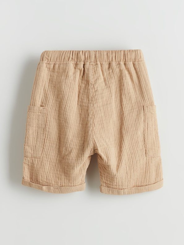 LCW Kids Beige Elastic Waist Basic Muslin Boys Cargo Shorts