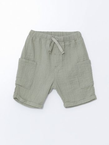 LCW Kids Green Elastic Waist Basic Muslin Boys Cargo Shorts