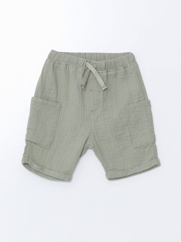 LCW Kids Green Elastic Waist Basic Muslin Boys Cargo Shorts
