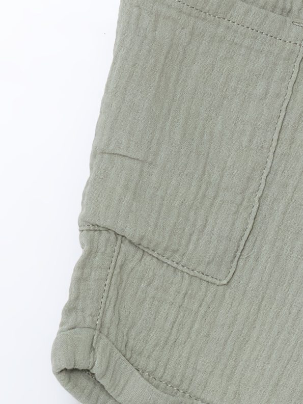LCW Kids Green Elastic Waist Basic Muslin Boys Cargo Shorts