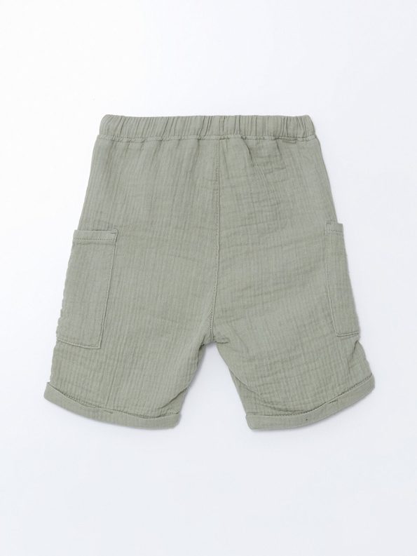 LCW Kids Green Elastic Waist Basic Muslin Boys Cargo Shorts