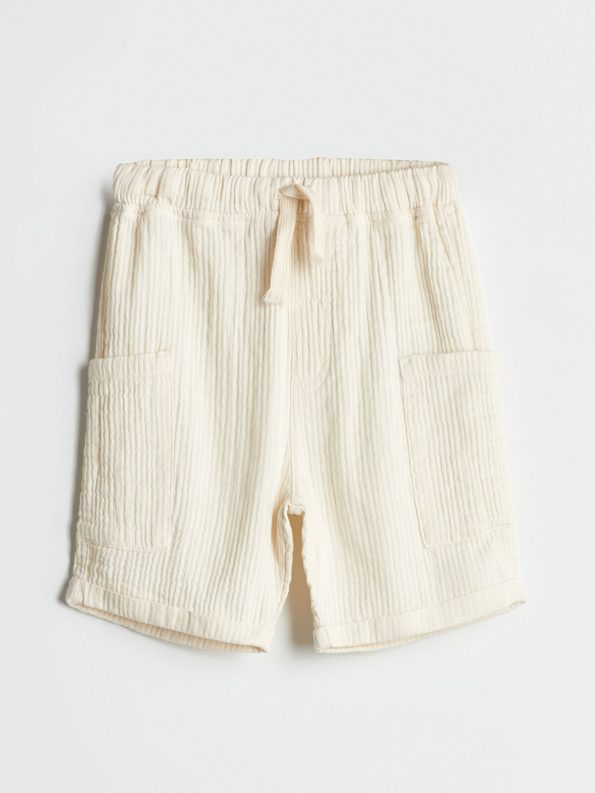 LCW Kids Beige Elastic Waist Basic Muslin Boys Cargo Shorts