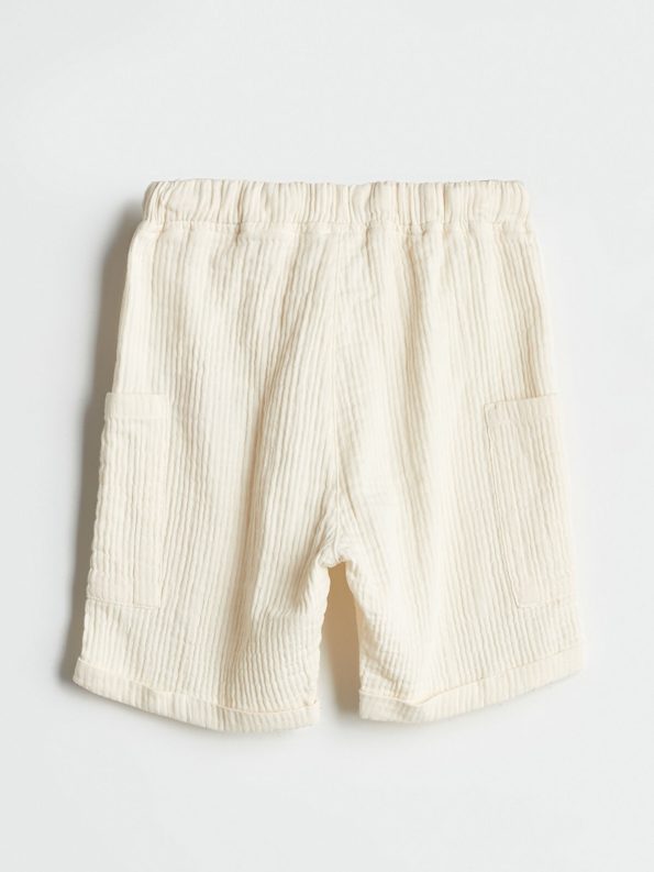 LCW Kids Beige Elastic Waist Basic Muslin Boys Cargo Shorts