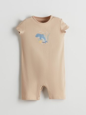 LCW ECO Beige Printed Short Sleeve Baby Boy Romper