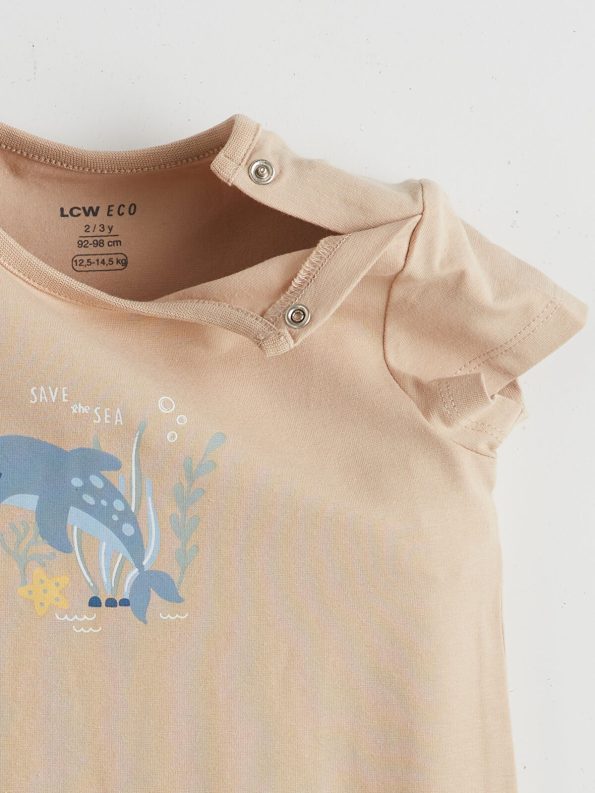 LCW ECO Beige Printed Short Sleeve Baby Boy Romper