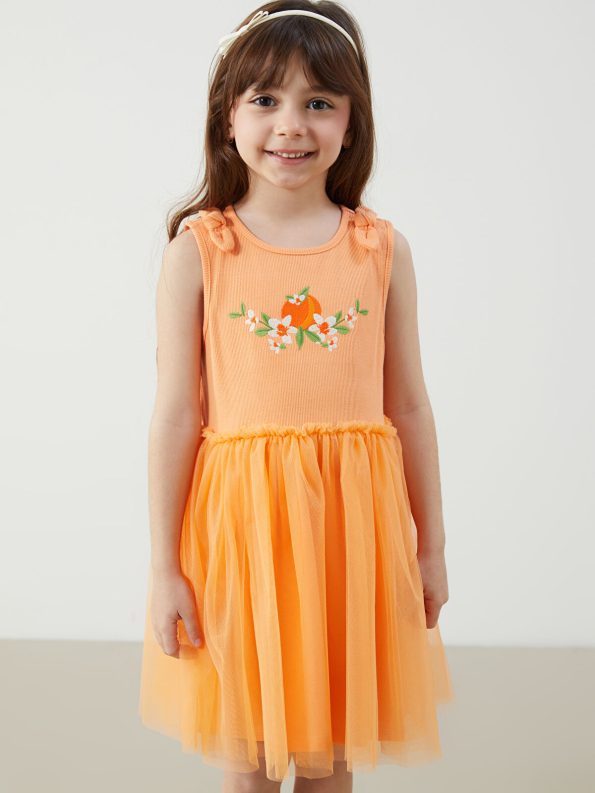 LCW Kids Orange Floral Print Dress for Girls