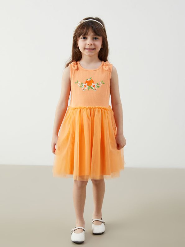 LCW Kids Orange Floral Print Dress for Girls
