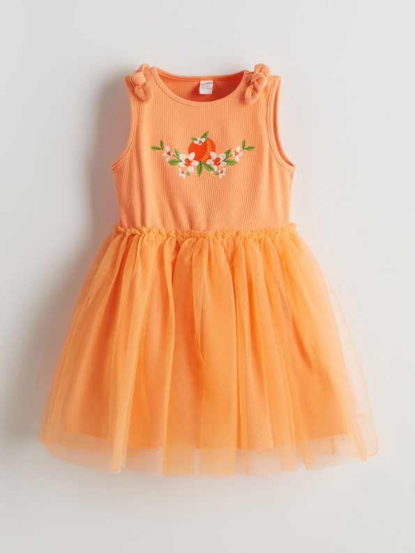 LCW Kids Orange Floral Print Dress for Girls