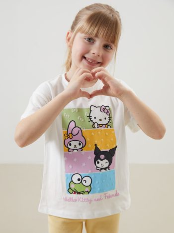 LCW Kids Cream Hello Kitty Printed Girls Blouse and Leggings Set
