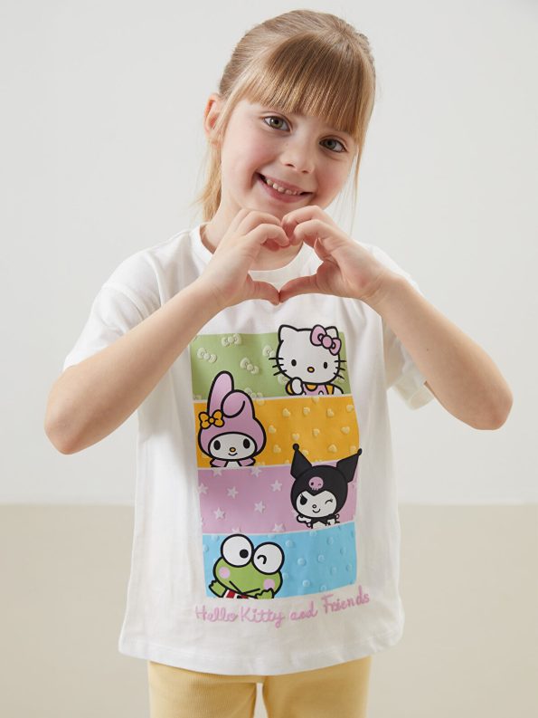 LCW Kids Cream Hello Kitty Printed Girls Blouse and Leggings Set