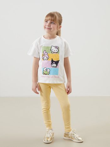 LCW Kids Cream Hello Kitty Printed Girls Blouse and Leggings Set
