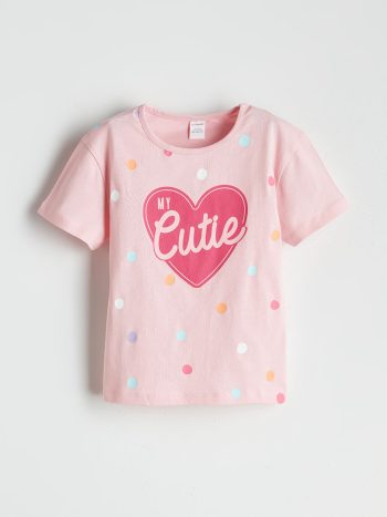 LCW Kids Cream Short Sleeve Printed T-Shirt Set for Girls