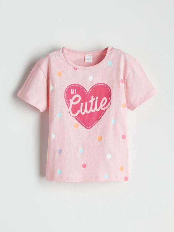 LCW Kids Cream Short Sleeve Printed T-Shirt Set for Girls