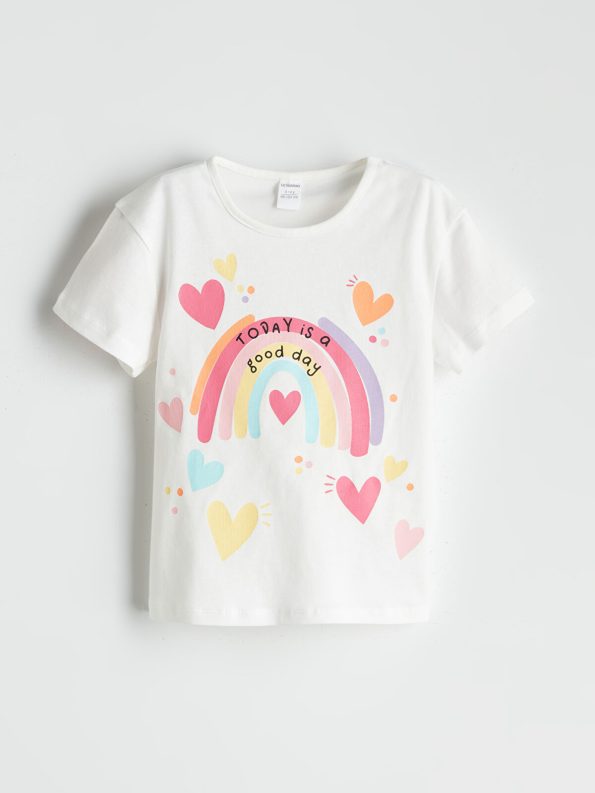 LCW Kids Cream Short Sleeve Printed T-Shirt Set for Girls