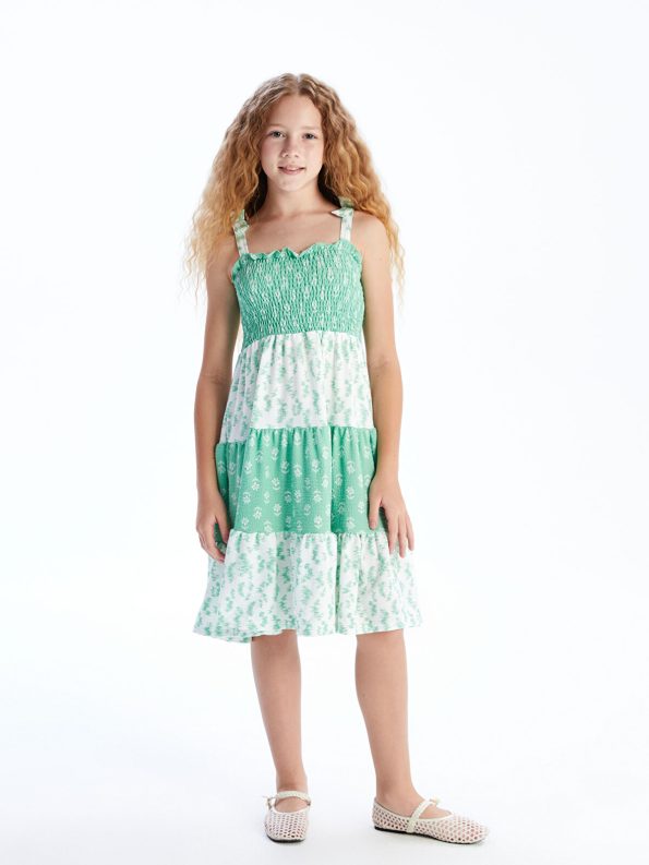 LCW Kids White Square Neck Floral Dress