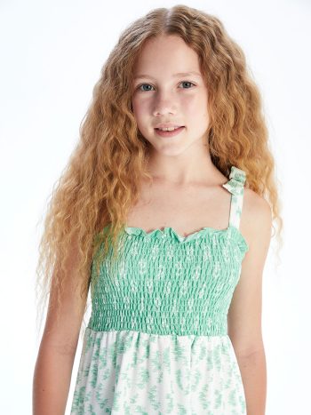 LCW Kids White Square Neck Floral Dress
