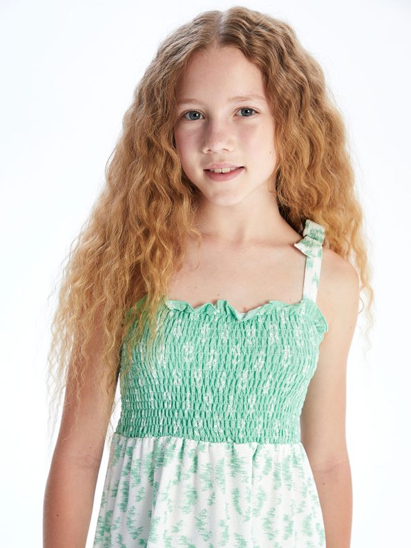 LCW Kids White Square Neck Floral Dress