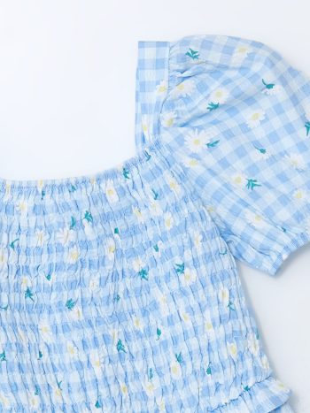LCW Kids Blue Square Neck Floral Dress