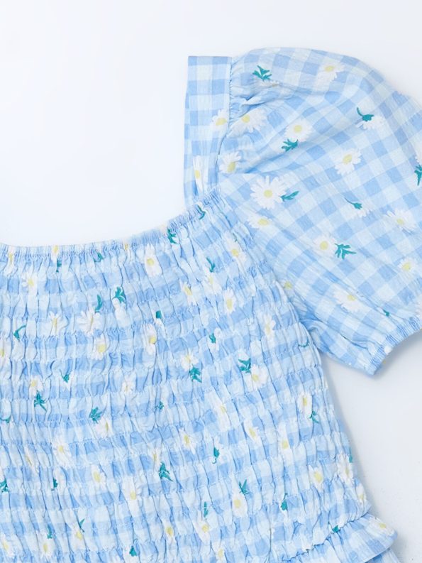 LCW Kids Blue Square Neck Floral Dress