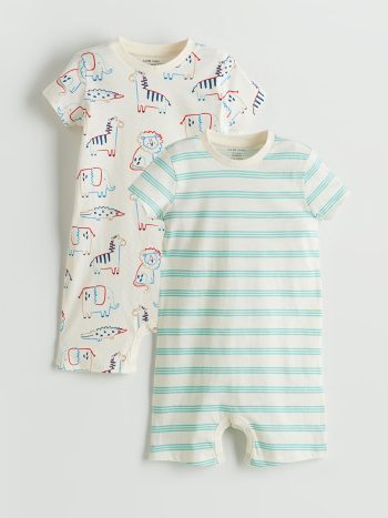 LCW Baby Beige Short Sleeve Bodysuit Set for Boys