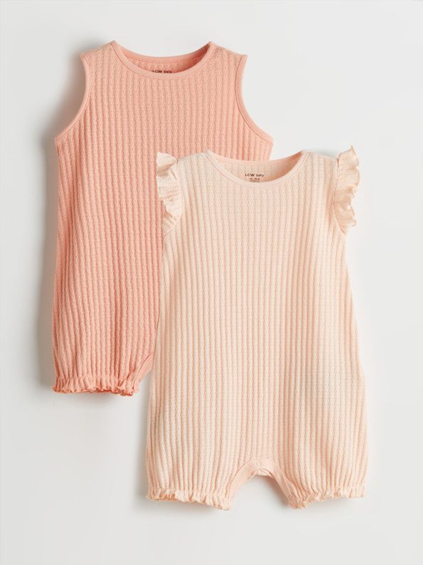 LCW Baby Pink Textured Girls' Romper Set