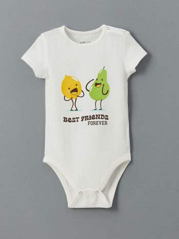 LCW ECO Cream Crew Neck Printed Baby Boy Bodysuit Set of 2