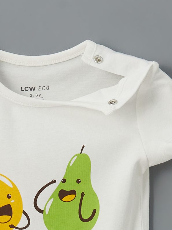 LCW ECO Cream Crew Neck Printed Baby Boy Bodysuit Set of 2