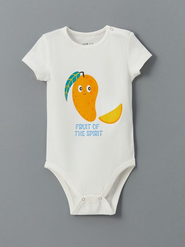 LCW ECO Cream Bicycle Neck Printed Baby Boy Bodysuit Set of 2