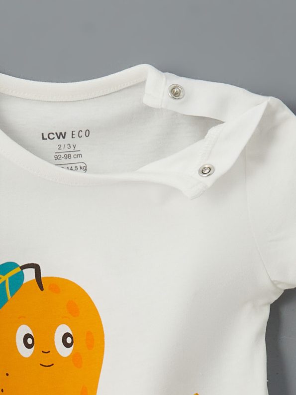 LCW ECO Cream Bicycle Neck Printed Baby Boy Bodysuit Set of 2