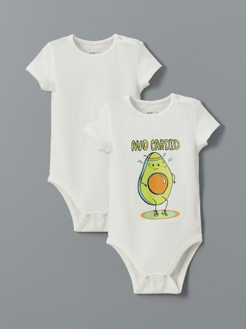 LCW ECO Cream Short Sleeve Printed Baby Boys' Bodysuit Set