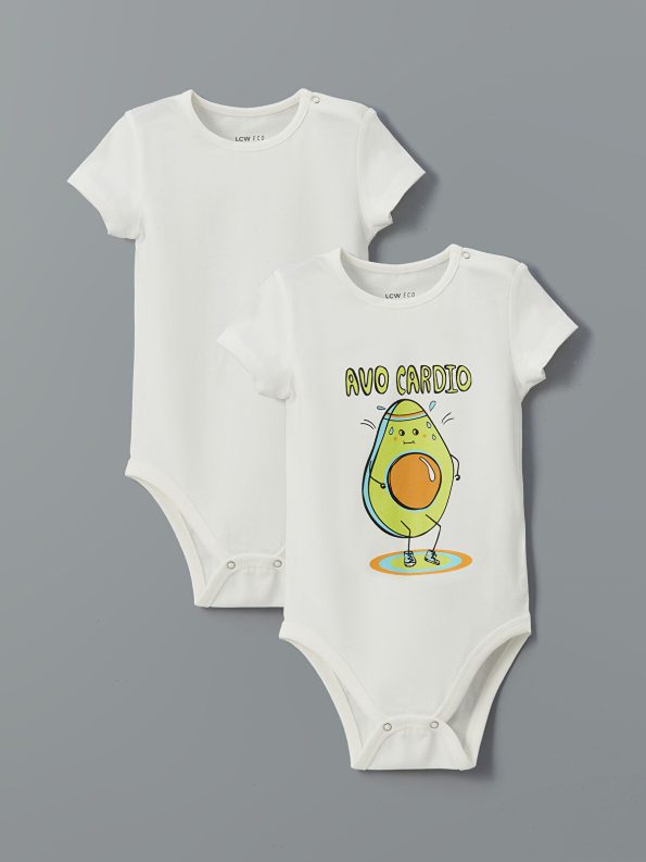 LCW ECO Cream Short Sleeve Printed Baby Boys' Bodysuit Set